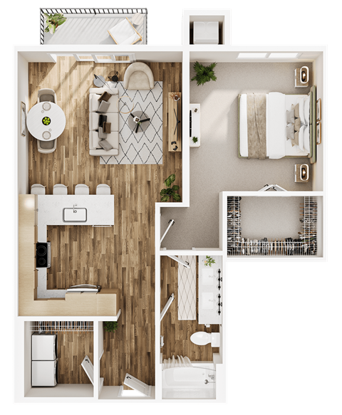 Floor plan for 1 bed, 1 bath, 819 sqft